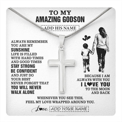 Stainless Cross Necklace Stainless Steel | 1 | Personalized To My Amazing Godson Necklace From Godmother Aunt Woman It A Big Hug Godson Birthday Gifts Graduation Christmas Custom Gift Box Message Card | https://teecentury.