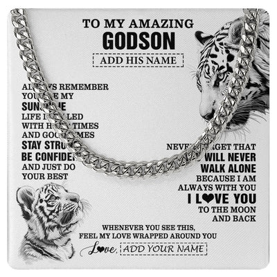 Cuban Link Chain Necklace Stainless Steel | 1 | Personalized To My Amazing Godson Necklace From Godmother Godfather White Tiger It A Big Hug Godson Birthday Gifts Graduation Christmas Gift Box Message Card | https://teecentury.