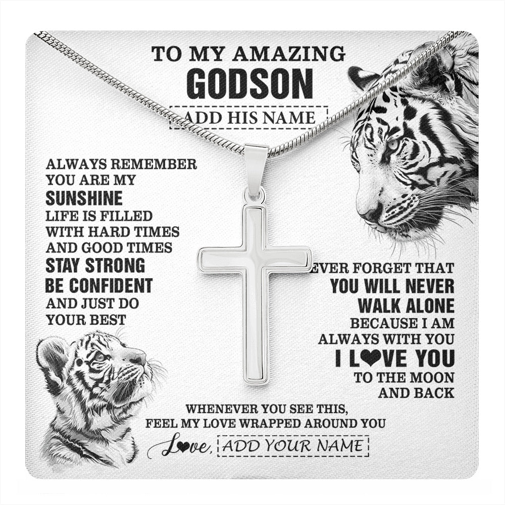 Stainless Cross Necklace Stainless Steel | 1 | Personalized To My Amazing Godson Necklace From Godmother Godfather White Tiger It A Big Hug Godson Birthday Gifts Graduation Christmas Gift Box Message Card | https://teecentury.