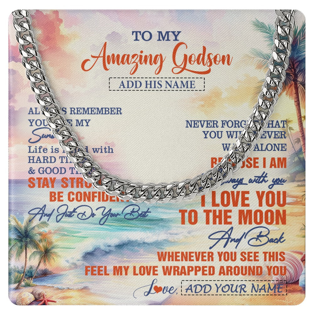 Cuban Link Chain Necklace Stainless Steel | 1 | Personalized To My Amazing Godson Necklace From Godmother Uncle Beach It A Big Hug Godson Birthday Gifts Graduation Christmas Custom Gift Box Message Card Shirt & Hoodie | https://teecentury.