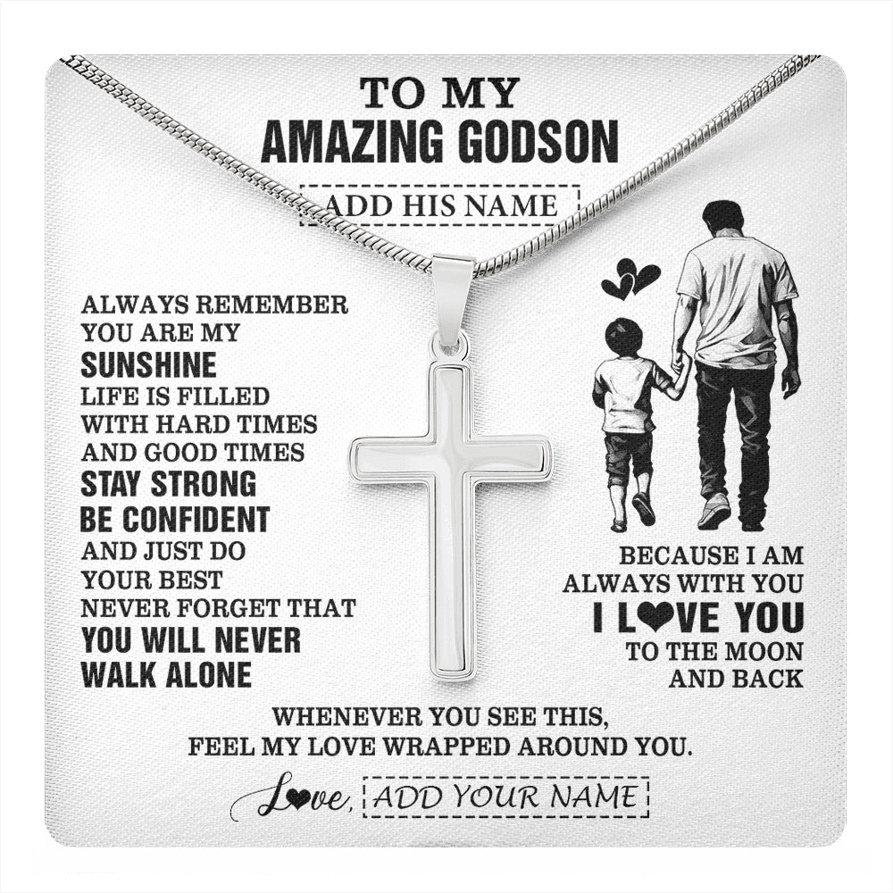 Stainless Cross Necklace Stainless Steel | 1 | Personalized To My Amazing Godson Necklace From Uncle Godfather Man It A Big Hug Godson Birthday Gifts Graduation Christmas Custom Gift Box Message Card | https://teecentury.