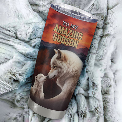 Personalized To My Amazing Godson Tumbler From Godmother Uncle Aunt Never Forget I Love You Wolf Godchild Birthday Gifts Graduation Graduation Christmas Travel Mug | teecentury