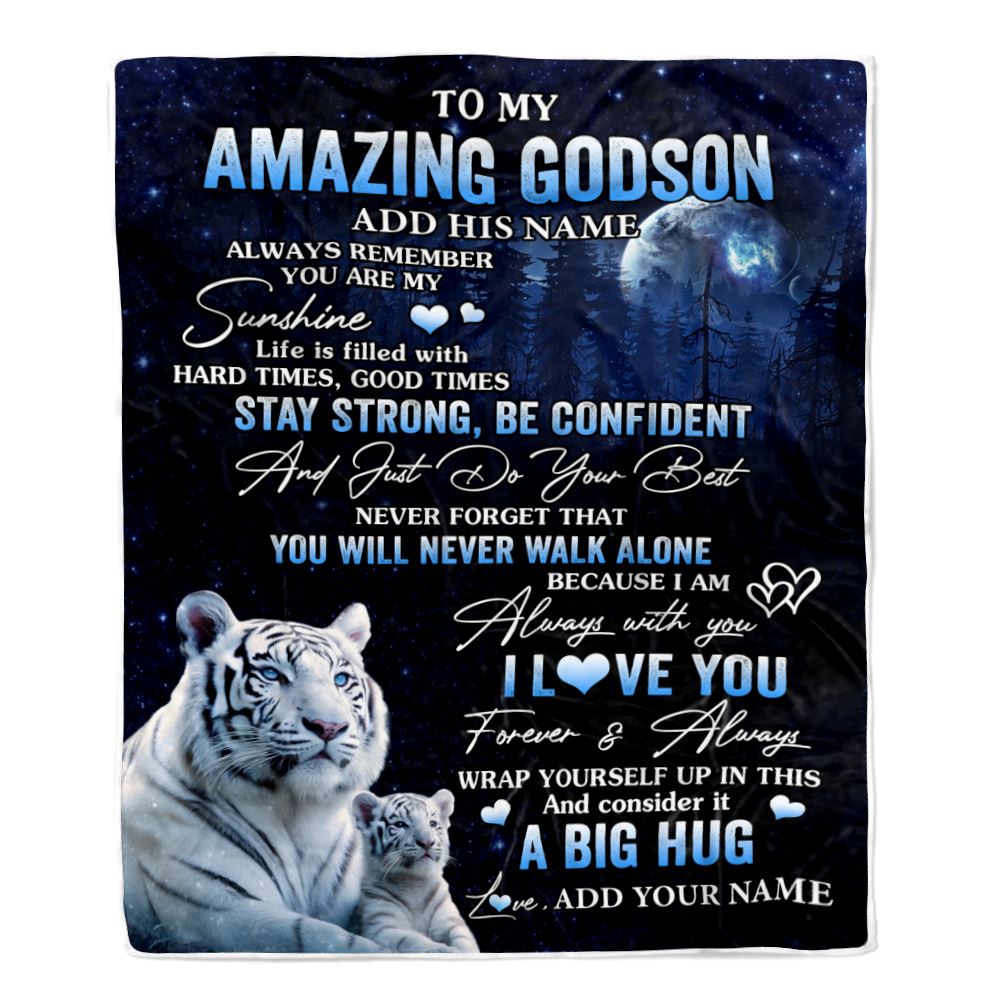 Personalized To My Amazing Godson White Tiger Blanket From Godmother Uncle My Sunshine Godson Birthday Gifts Graduation Christmas Customized Fleece Blanket | teecentury