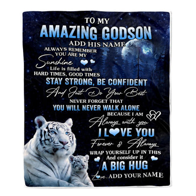 Personalized To My Amazing Godson White Tiger Blanket From Godmother Uncle My Sunshine Godson Birthday Gifts Graduation Christmas Customized Fleece Blanket | teecentury
