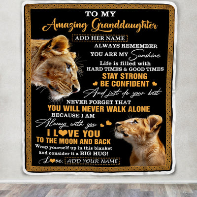 Personalized To My Amazing Granddaughter Blanket From Grandma Grandmother Lion It A Big Hug Granddaughter Birthday Gifts Graduation Christmas Fleece Blanket | teecentury