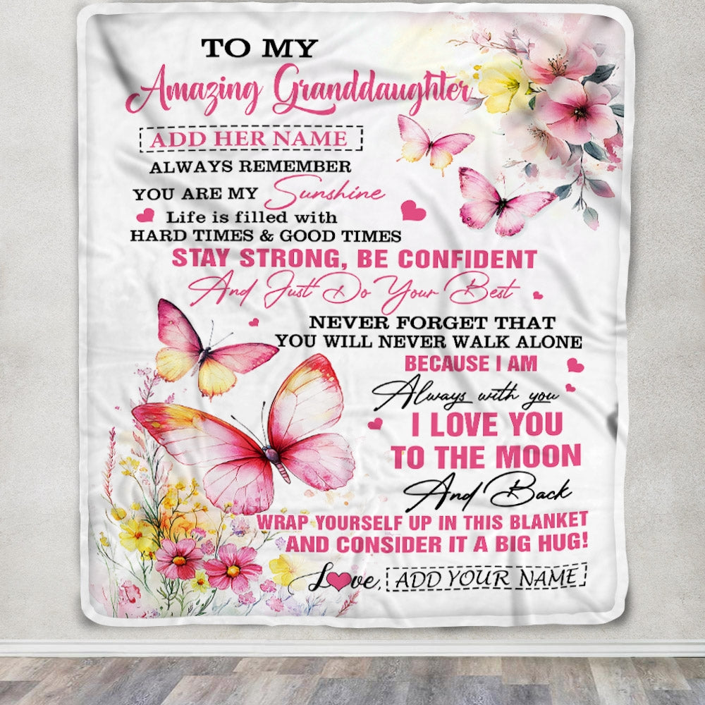 Personalized To My Amazing Granddaughter Blanket From Grandma Grandpa Butterfly It A Big Hug Granddaughter Birthday Gifts Christmas Custom Fleece Blanket | teecentury