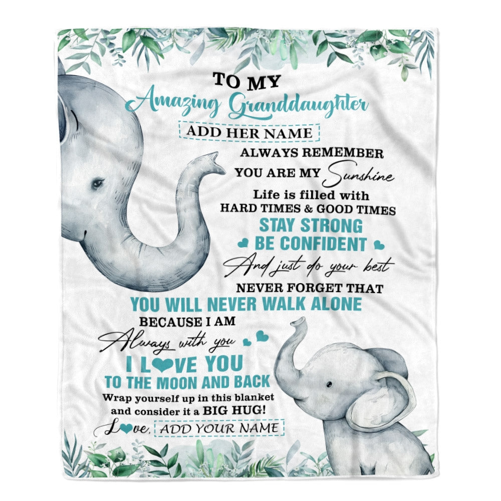 Personalized To My Amazing Granddaughter Blanket From Grandma Grandpa Elephant It A Big Hug Granddaughter Birthday Gifts Graduation Christmas Fleece Blanket | teecentury