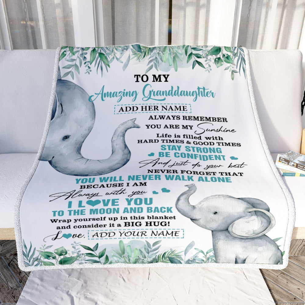 Personalized To My Amazing Granddaughter Blanket From Grandma Grandpa Elephant It A Big Hug Granddaughter Birthday Gifts Graduation Christmas Fleece Blanket | teecentury