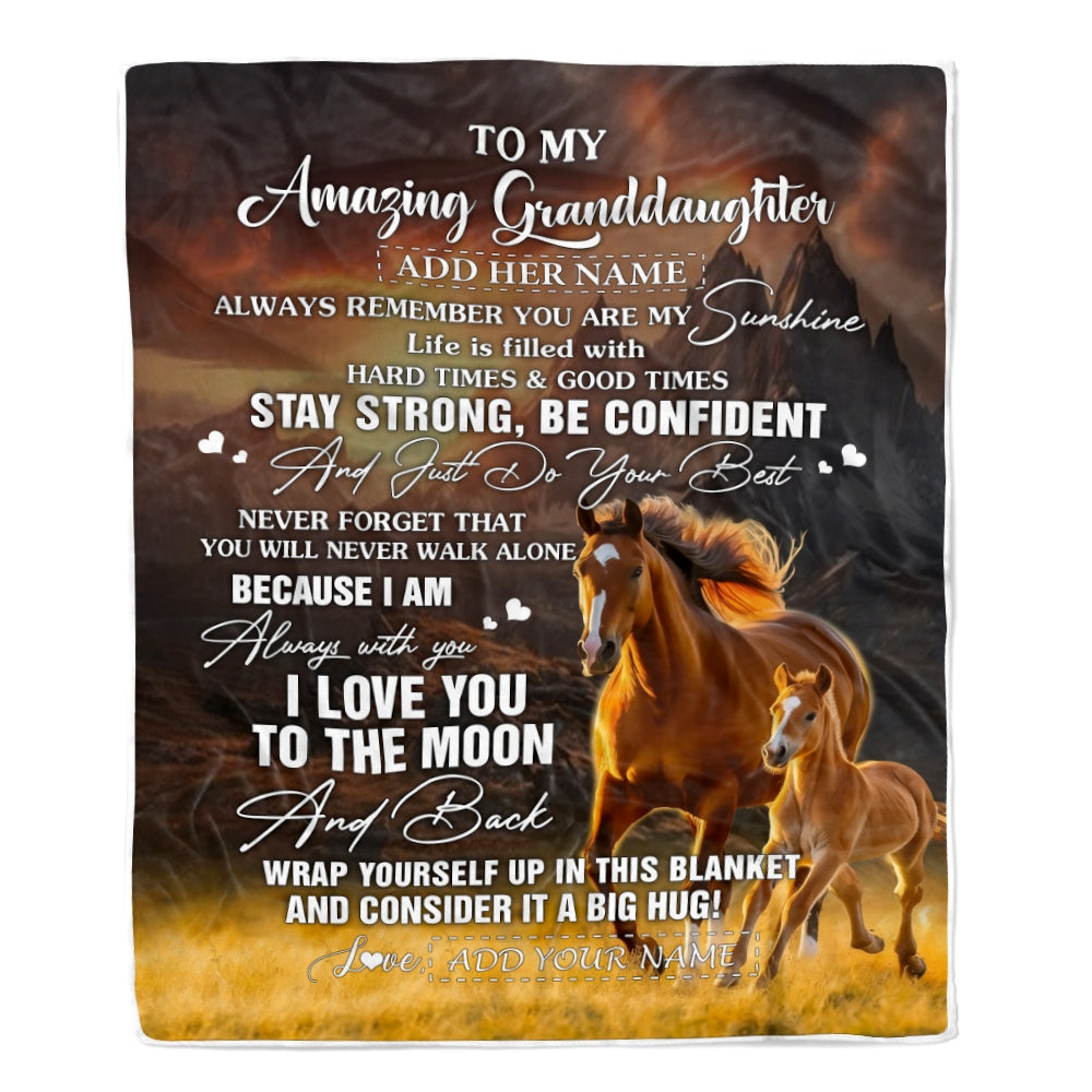 Personalized To My Amazing Granddaughter Blanket From Grandma Grandpa Horse It A Big Hug Granddaughter Birthday Gifts Graduation Christmas Fleece Blanket | teecentury