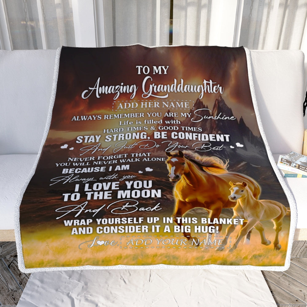 Personalized To My Amazing Granddaughter Blanket From Grandma Grandpa Horse It A Big Hug Granddaughter Birthday Gifts Graduation Christmas Fleece Blanket | teecentury