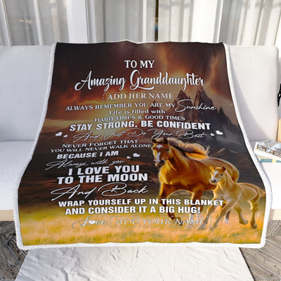 Personalized To My Amazing Granddaughter Blanket From Grandma Grandpa Horse It A Big Hug Granddaughter Birthday Gifts Graduation Christmas Fleece Blanket | teecentury