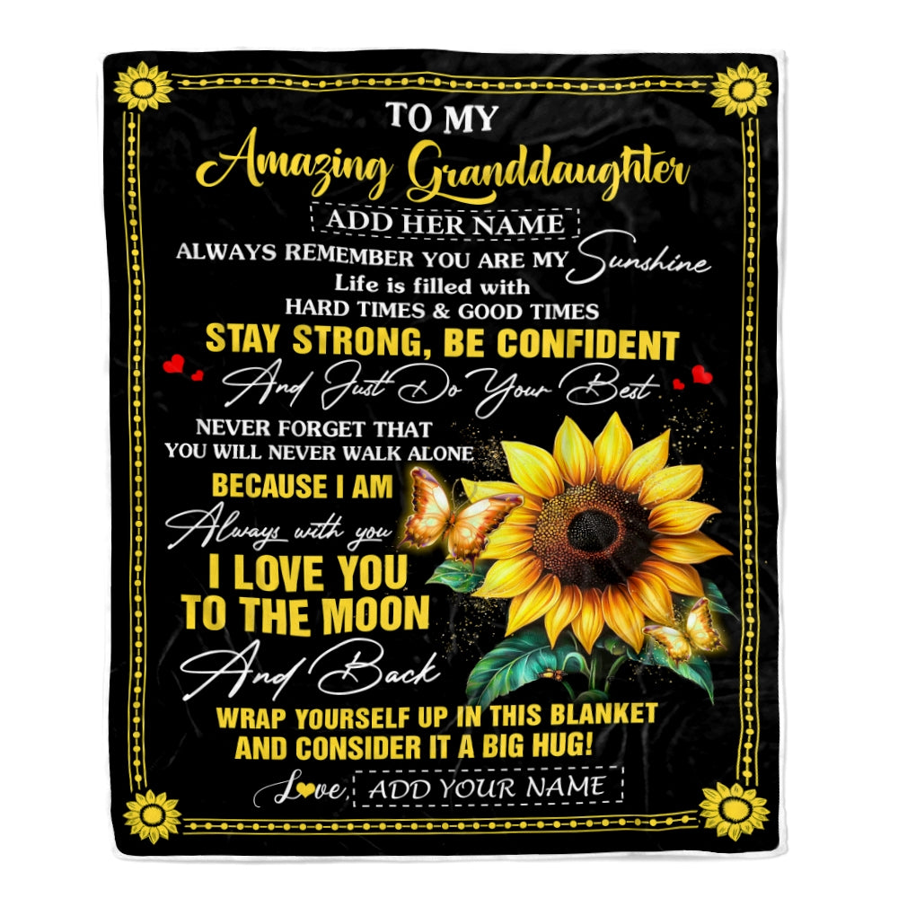 Personalized To My Amazing Granddaughter Blanket From Grandma Grandpa Sunflower It A Big Hug Granddaughter Birthday Gifts Christmas Custom Fleece Blanket | teecentury