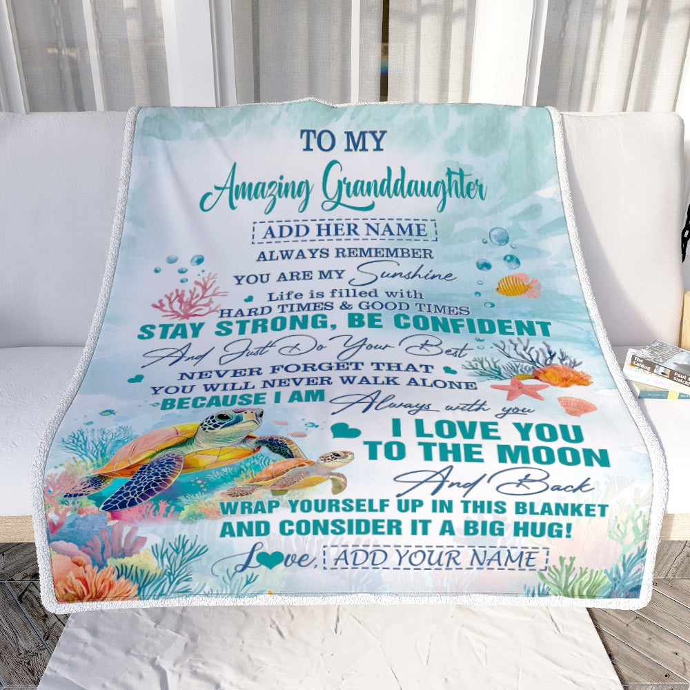 Personalized To My Amazing Granddaughter Blanket From Grandma Grandpa Turtle It A Big Hug Granddaughter Birthday Gifts Graduation Christmas Fleece Blanket | teecentury