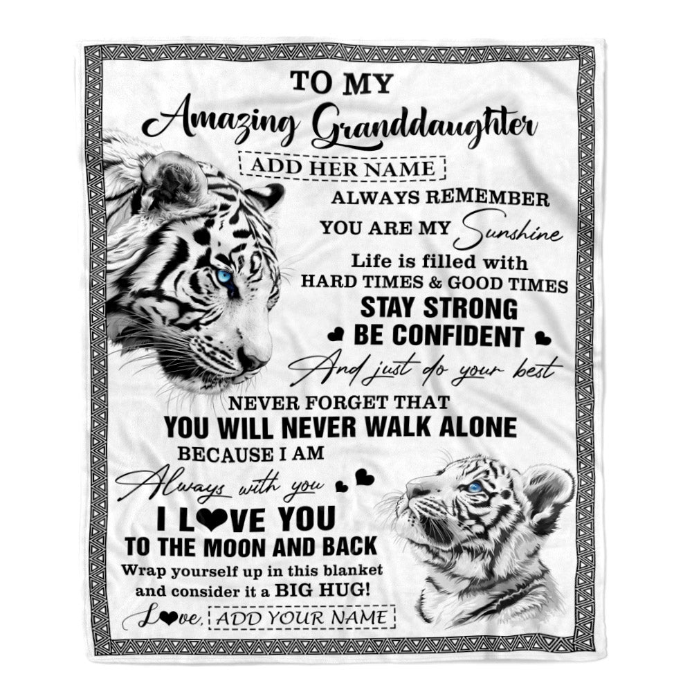 Personalized To My Amazing Granddaughter Blanket From Grandma Grandpa White Tiger It A Big Hug Granddaughter Birthday Gifts Christmas Custom Fleece Blanket | teecentury