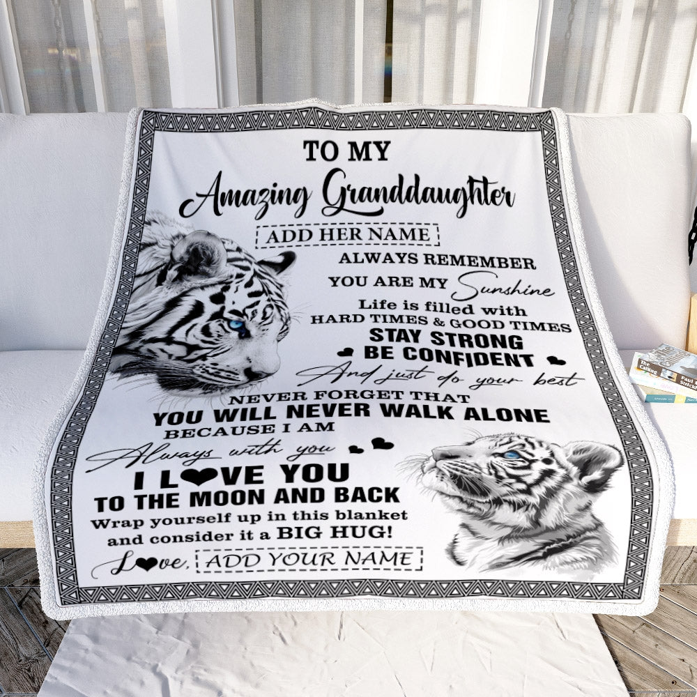 Personalized To My Amazing Granddaughter Blanket From Grandma Grandpa White Tiger It A Big Hug Granddaughter Birthday Gifts Christmas Custom Fleece Blanket | teecentury