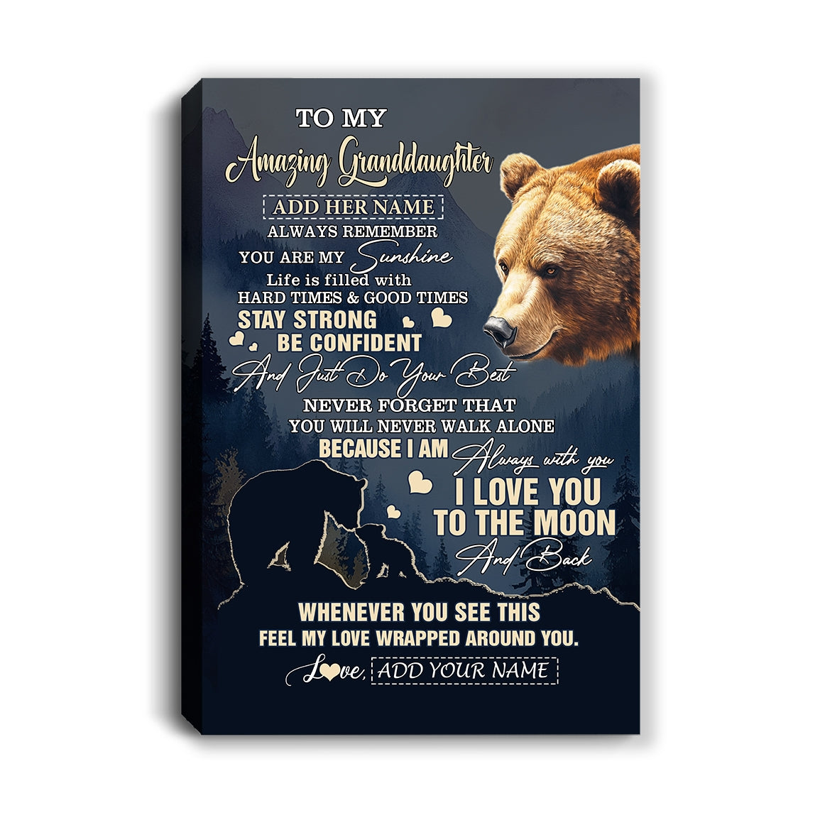 Personalized To My Amazing Granddaughter Canvas From Grandma Grandpa Bear It A Big Hug Granddaughter Birthday Gifts Graduation Christmas Custom Wall Art Framed Canvas Shirt & Hoodie | teecentury