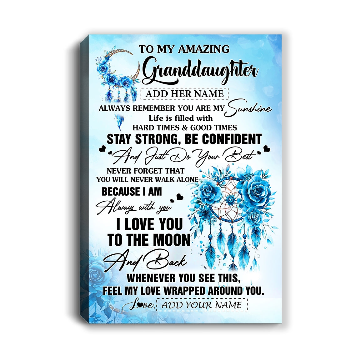 Personalized To My Amazing Granddaughter Canvas From Grandma Grandpa Dream Catcher It A Big Hug Granddaughter Birthday Gifts Christmas Custom Wall Art Framed Canvas | teecentury