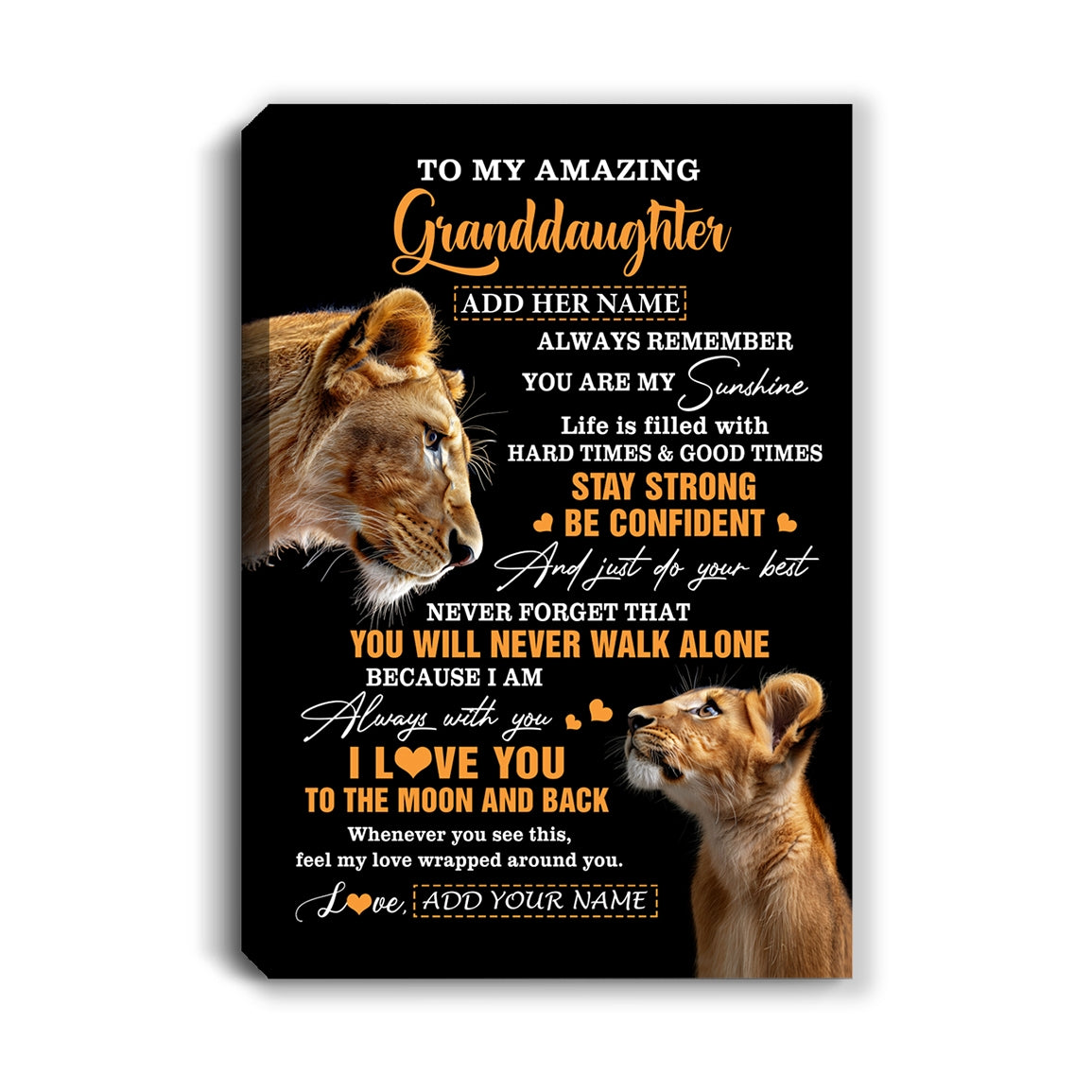 Personalized To My Amazing Granddaughter Canvas From Grandma Lion It A Big Hug Granddaughter Birthday Gifts Graduation Christmas Custom Wall Art Framed Canvas | teecentury