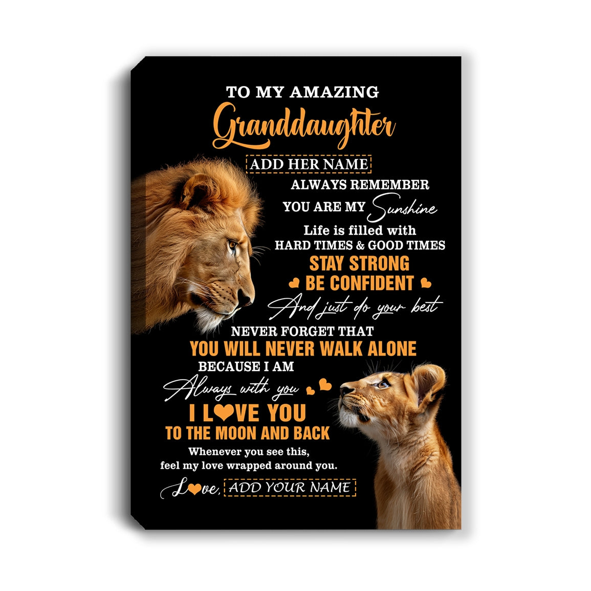 Personalized To My Amazing Granddaughter Canvas From Grandpa Lion It A Big Hug Granddaughter Birthday Gifts Graduation Christmas Custom Wall Art Framed Canvas | teecentury