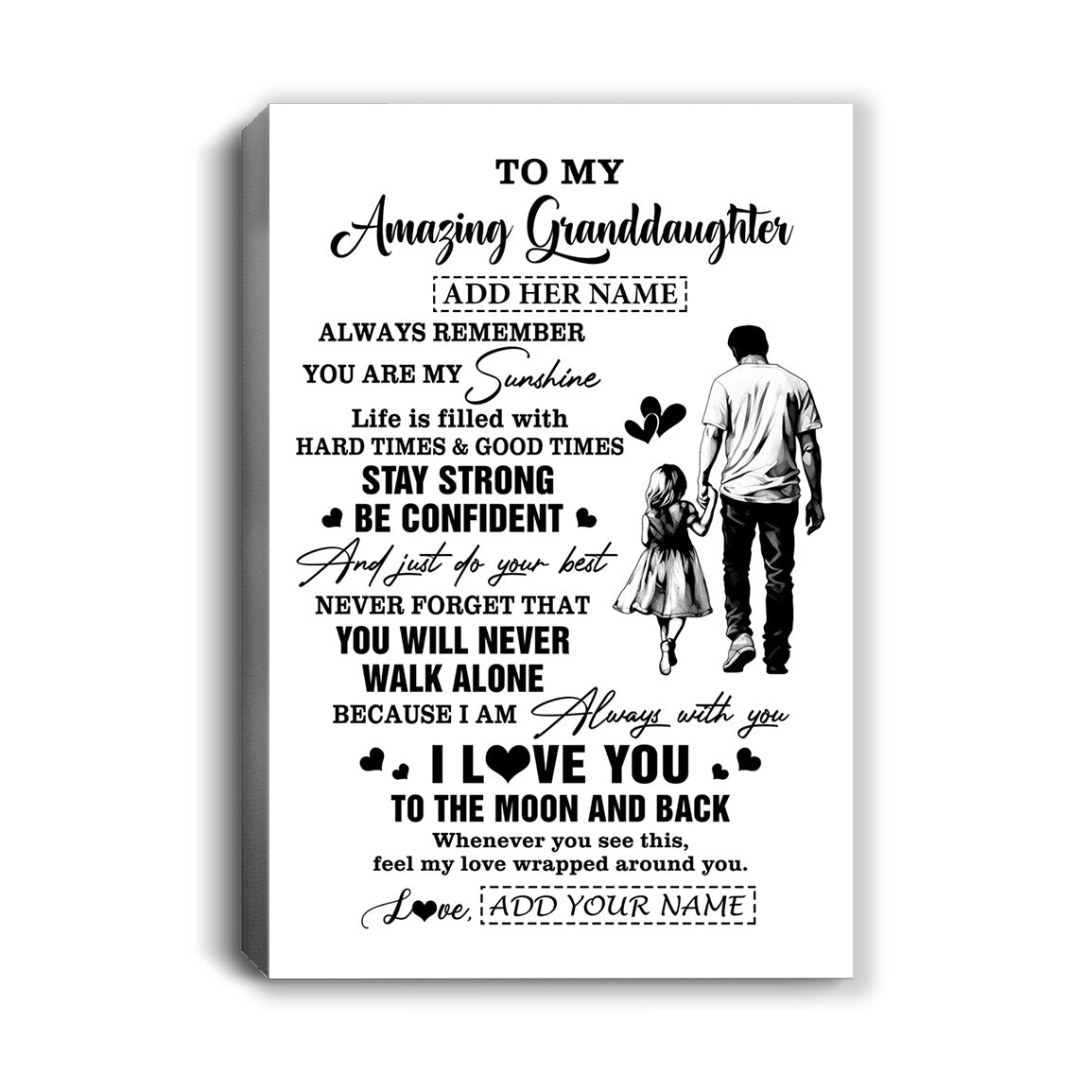Personalized To My Amazing Granddaughter Canvas From Grandpa Papa Man It A Big Hug Granddaughter Birthday Gifts Graduation Christmas Custom Wall Art Framed Canvas | teecentury