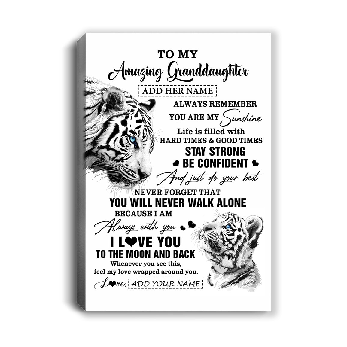 Personalized To My Amazing Granddaughter Gifts Canvas From Grandma Grandpa White Tiger It A Big Hug Granddaughter Birthday Gifts Christmas Custom Wall Art Framed Canvas | teecentury