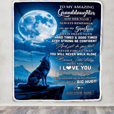 Personalized To My Amazing Granddaughter Gifts From Grandma Papa Blanket Wolf My Sunshine Gifts For Granddaughter Birthday Graduation Christmas Fleece Blanket | teecentury