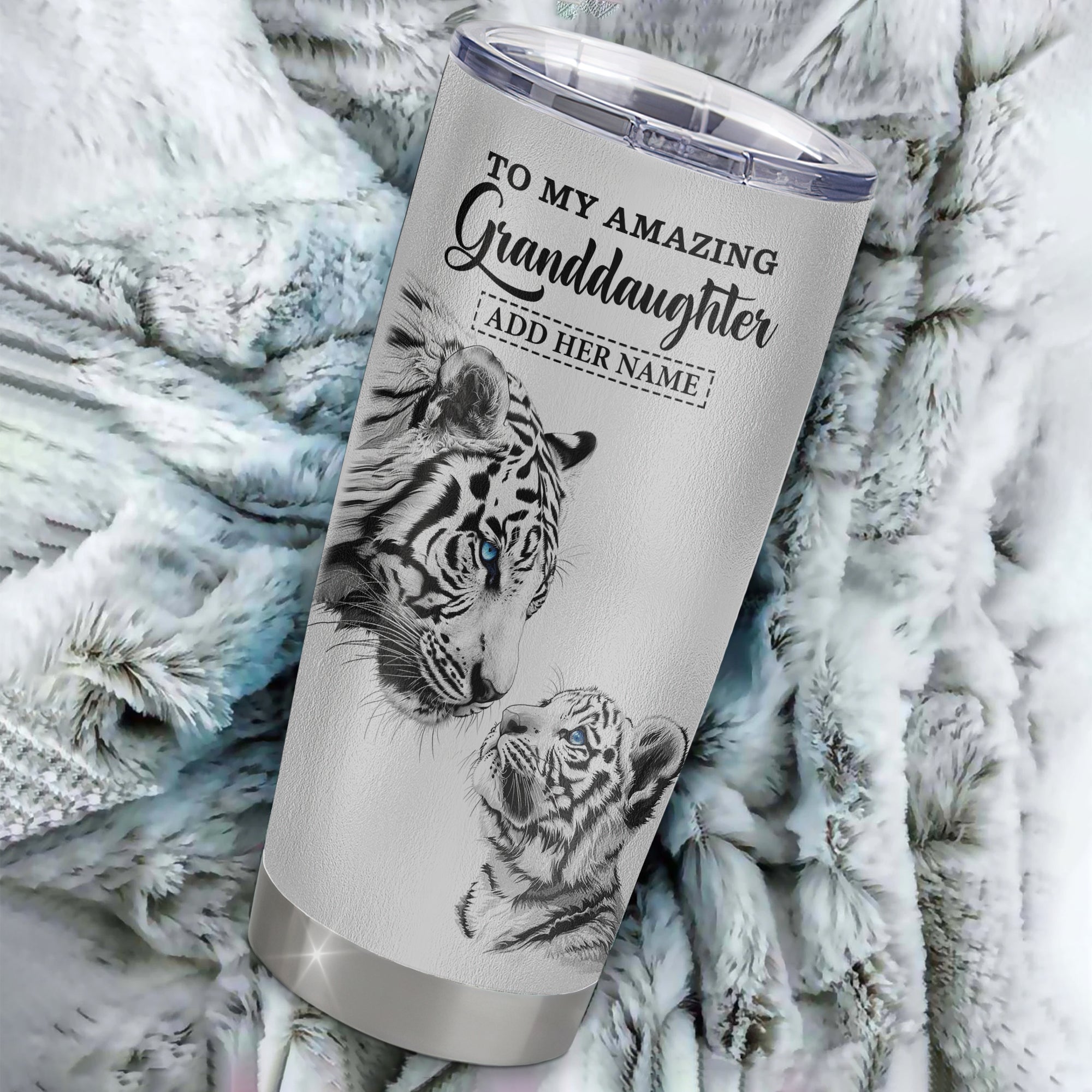 Personalized To My Amazing Granddaughter Gifts Tumbler From Grandma Grandpa White Tiger It A Big Hug Granddaughter Birthday Gifts Christmas Custom Stainless Steel Mug | teecentury