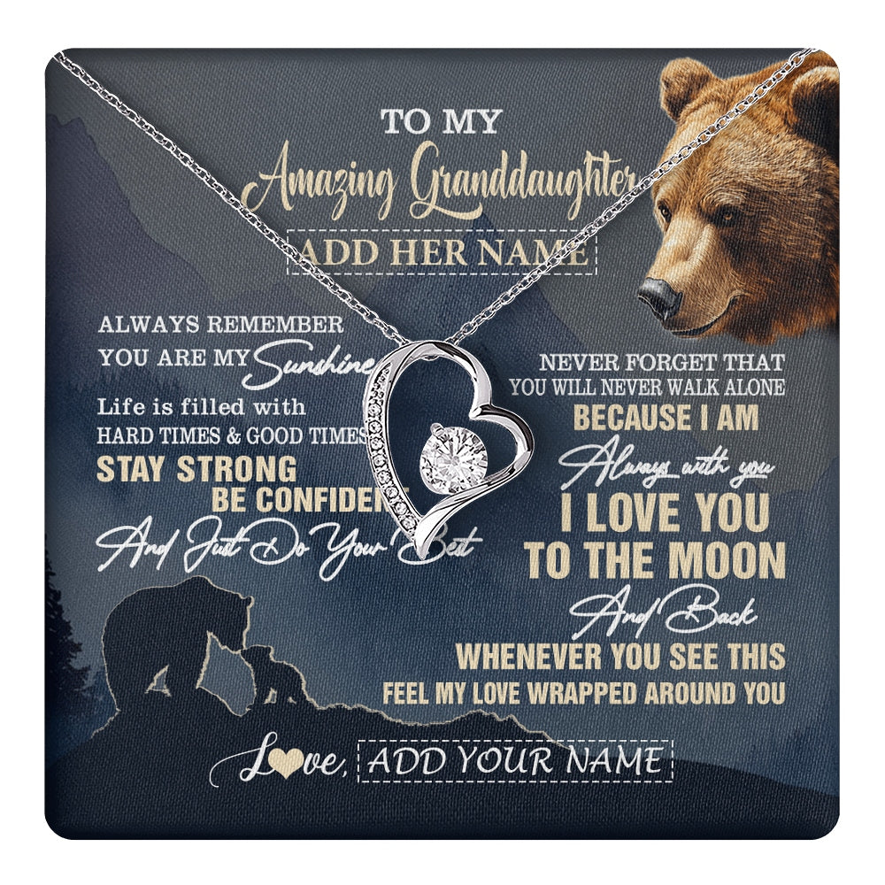 Forever Love Necklace 14K White Gold Finish | 1 | Personalized To My Amazing Granddaughter Necklace From Grandma Grandpa Bear It A Big Hug Granddaughter Birthday Gifts Christmas Custom Gift Box Message Card | https://teecentury.