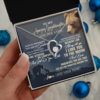 Forever Love Necklace 14K White Gold Finish | 2 | Personalized To My Amazing Granddaughter Necklace From Grandma Grandpa Bear It A Big Hug Granddaughter Birthday Gifts Christmas Custom Gift Box Message Card | https://teecentury.