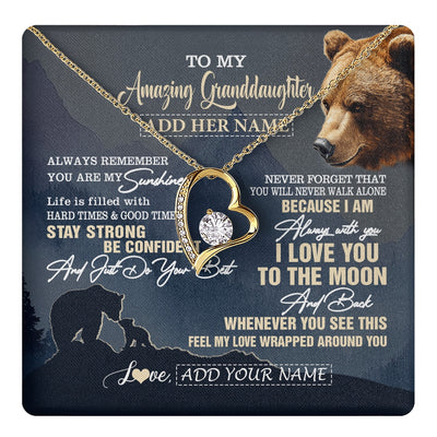 Forever Love Necklace 18K Yellow Gold Finish | 1 | Personalized To My Amazing Granddaughter Necklace From Grandma Grandpa Bear It A Big Hug Granddaughter Birthday Gifts Christmas Custom Gift Box Message Card | https://teecentury.