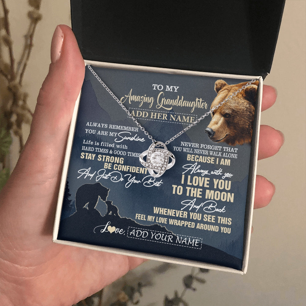 Love Knot Necklace 14K White Gold Finish | 2 | Personalized To My Amazing Granddaughter Necklace From Grandma Grandpa Bear It A Big Hug Granddaughter Birthday Gifts Christmas Custom Gift Box Message Card | https://teecentury.