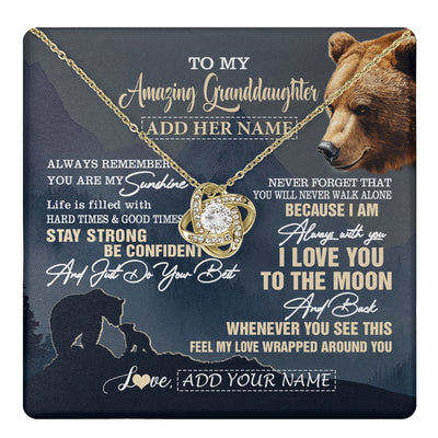 Love Knot Necklace 18K Yellow Gold Finish | 1 | Personalized To My Amazing Granddaughter Necklace From Grandma Grandpa Bear It A Big Hug Granddaughter Birthday Gifts Christmas Custom Gift Box Message Card | https://teecentury.