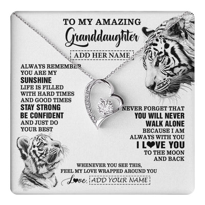 Forever Love Necklace 14K White Gold Finish | 1 | Personalized To My Amazing Granddaughter Necklace From Grandma Grandpa White Tiger It A Big Hug Granddaughter Birthday Gifts Christmas Gift Box Message Card | https://teecentury.