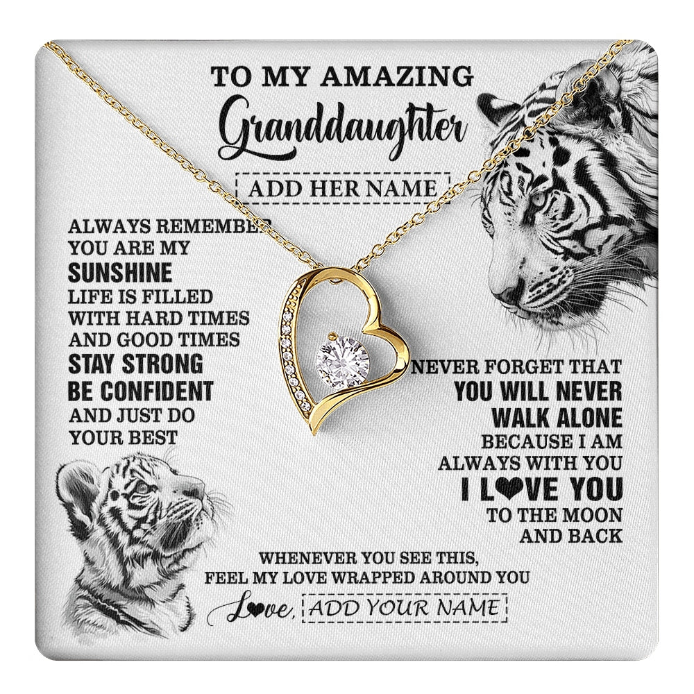 Forever Love Necklace 18K Yellow Gold Finish | 1 | Personalized To My Amazing Granddaughter Necklace From Grandma Grandpa White Tiger It A Big Hug Granddaughter Birthday Gifts Christmas Gift Box Message Card | https://teecentury.