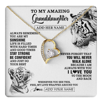 Forever Love Necklace 18K Yellow Gold Finish | 1 | Personalized To My Amazing Granddaughter Necklace From Grandma Grandpa White Tiger It A Big Hug Granddaughter Birthday Gifts Christmas Gift Box Message Card | https://teecentury.