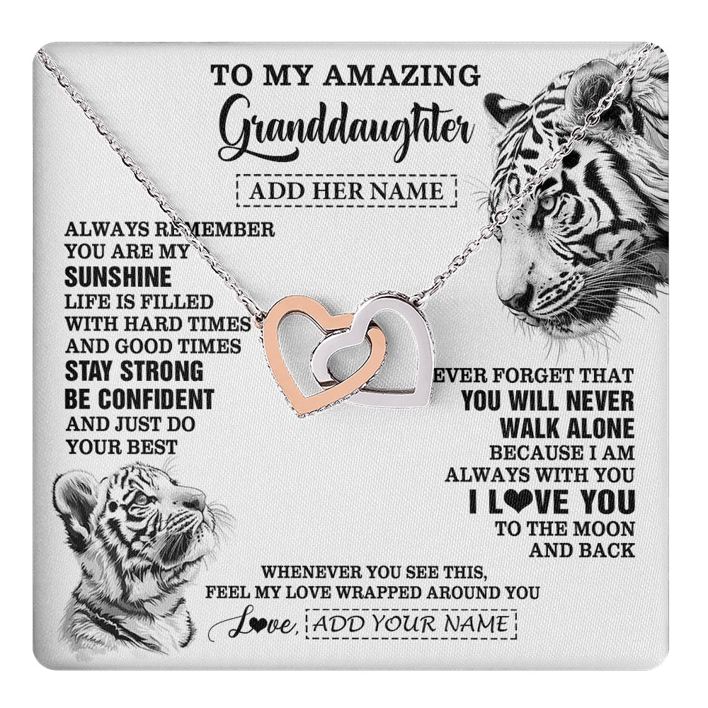 Interlocking Hearts Necklace Stainless Steel & Rose Gold Finish | 1 | Personalized To My Amazing Granddaughter Necklace From Grandma Grandpa White Tiger It A Big Hug Granddaughter Birthday Gifts Christmas Gift Box Message Card | https://teecentury.