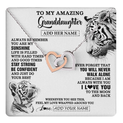 Interlocking Hearts Necklace Stainless Steel & Rose Gold Finish | 1 | Personalized To My Amazing Granddaughter Necklace From Grandma Grandpa White Tiger It A Big Hug Granddaughter Birthday Gifts Christmas Gift Box Message Card | https://teecentury.
