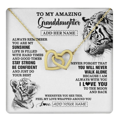 Interlocking Hearts Necklace 18K Yellow Gold Finish | 1 | Personalized To My Amazing Granddaughter Necklace From Grandma Grandpa White Tiger It A Big Hug Granddaughter Birthday Gifts Christmas Gift Box Message Card | https://teecentury.