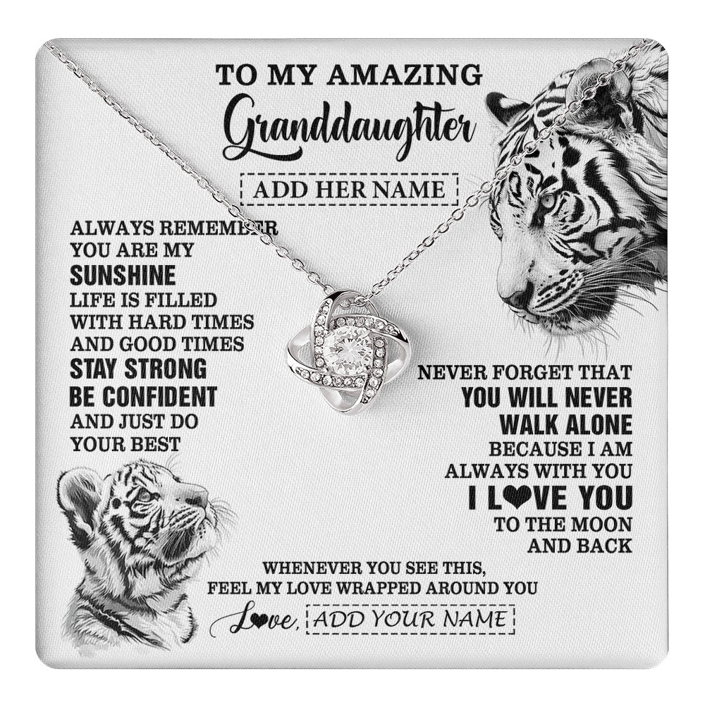 Love Knot Necklace 14K White Gold Finish | 1 | Personalized To My Amazing Granddaughter Necklace From Grandma Grandpa White Tiger It A Big Hug Granddaughter Birthday Gifts Christmas Gift Box Message Card | https://teecentury.