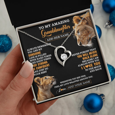 Forever Love Necklace 14K White Gold Finish | 2 | Personalized To My Amazing Granddaughter Necklace From Grandma Lion It A Big Hug Granddaughter Birthday Gifts Graduation Christmas Custom Gift Box Message Card | https://teecentury.
