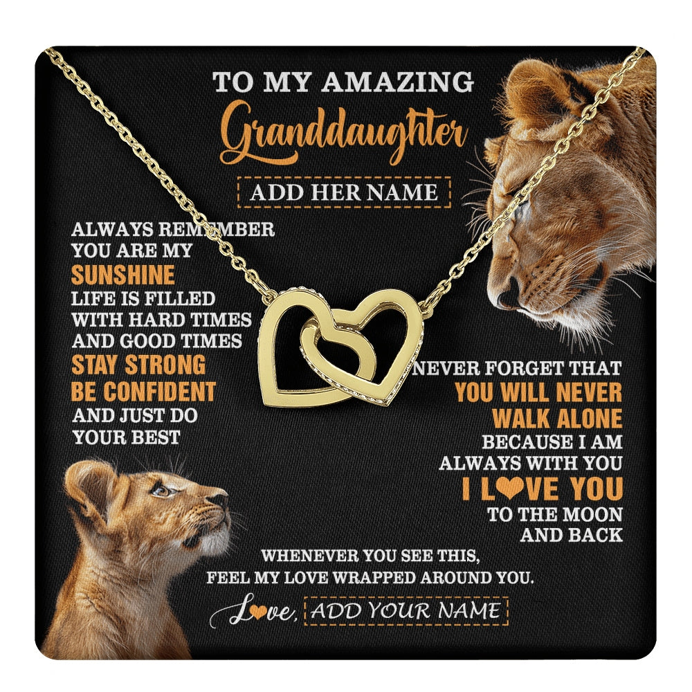 Interlocking Hearts Necklace 18K Yellow Gold Finish | 1 | Personalized To My Amazing Granddaughter Necklace From Grandma Lion It A Big Hug Granddaughter Birthday Gifts Graduation Christmas Custom Gift Box Message Card | https://teecentury.