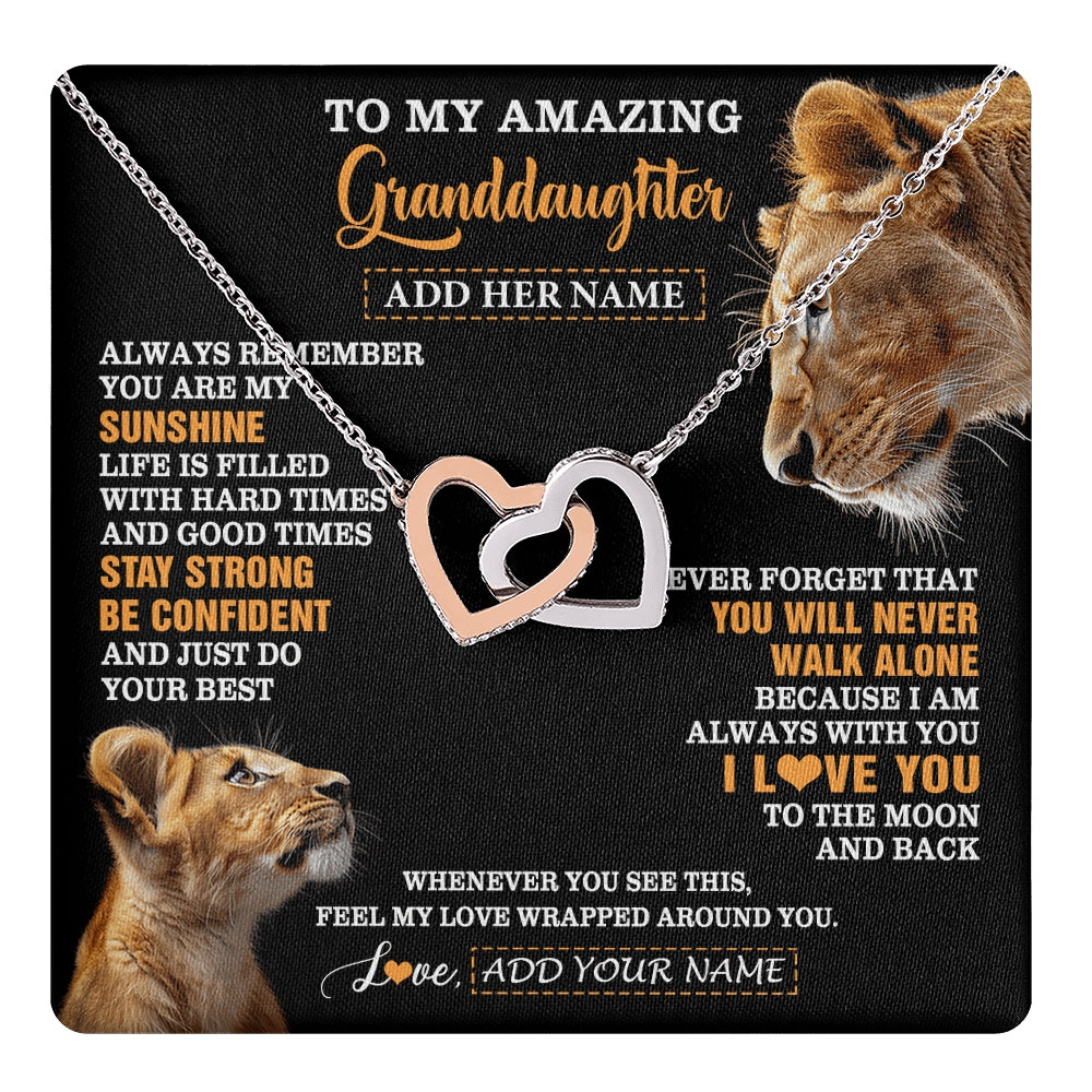 Interlocking Hearts Necklace Stainless Steel & Rose Gold Finish | 1 | Personalized To My Amazing Granddaughter Necklace From Grandma Lion It A Big Hug Granddaughter Birthday Gifts Graduation Christmas Custom Gift Box Message Card | https://teecentury.
