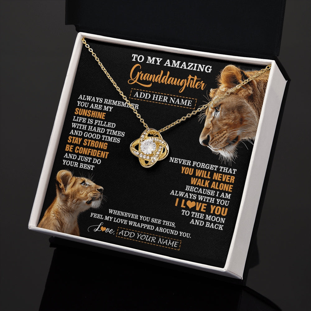 Love Knot Necklace 18K Yellow Gold Finish | 2 | Personalized To My Amazing Granddaughter Necklace From Grandma Lion It A Big Hug Granddaughter Birthday Gifts Graduation Christmas Custom Gift Box Message Card | https://teecentury.