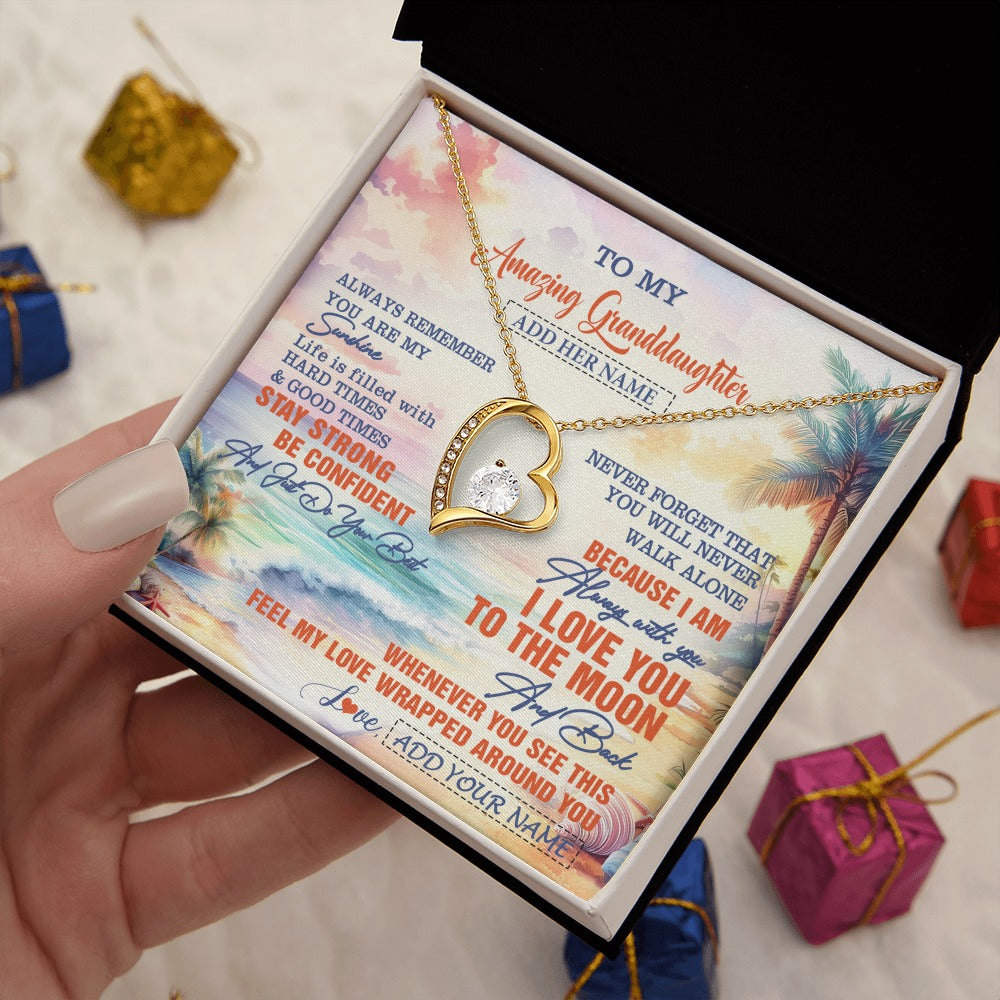 Forever Love Necklace 18K Yellow Gold Finish | 2 | Personalized To My Amazing Granddaughter Necklace From Grandma Papa Beach It A Big Hug Granddaughter Birthday Gifts Graduation Christmas Gift Box Message Card Shirt & Hoodie | https://teecentury.