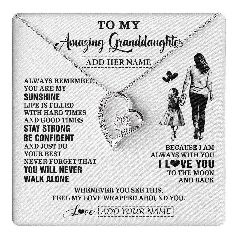 Forever Love Necklace 14K White Gold Finish | 1 | Personalized To My Amazing Granddaughter Necklace From Grandma Woman It A Big Hug Granddaughter Birthday Gifts Graduation Christmas Gift Box Message Card | https://teecentury.