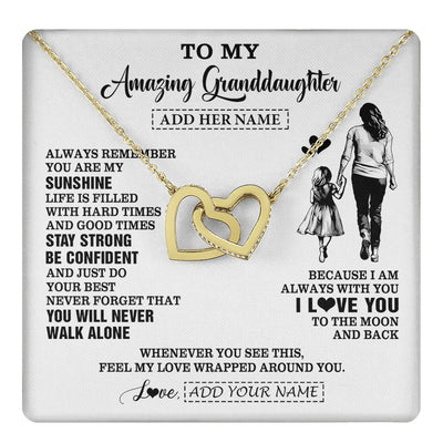 Interlocking Hearts Necklace 18K Yellow Gold Finish | 1 | Personalized To My Amazing Granddaughter Necklace From Grandma Woman It A Big Hug Granddaughter Birthday Gifts Graduation Christmas Gift Box Message Card | https://teecentury.