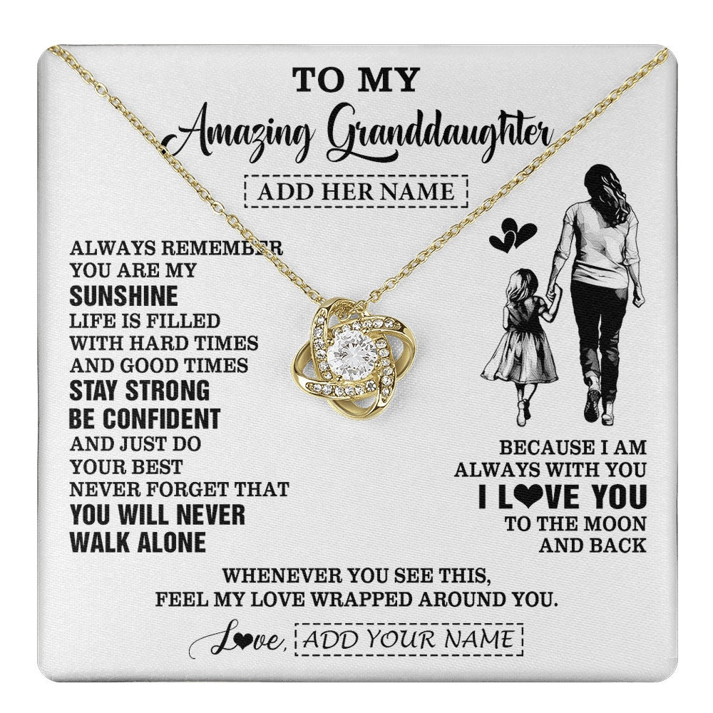 Love Knot Necklace 18K Yellow Gold Finish | 1 | Personalized To My Amazing Granddaughter Necklace From Grandma Woman It A Big Hug Granddaughter Birthday Gifts Graduation Christmas Gift Box Message Card | https://teecentury.
