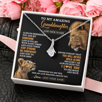 Alluring Beauty Necklace 14K White Gold Finish | 2 | Personalized To My Amazing Granddaughter Necklace From Grandpa Lion It A Big Hug Granddaughter Birthday Gifts Graduation Christmas Custom Gift Box Message Card | https://teecentury.