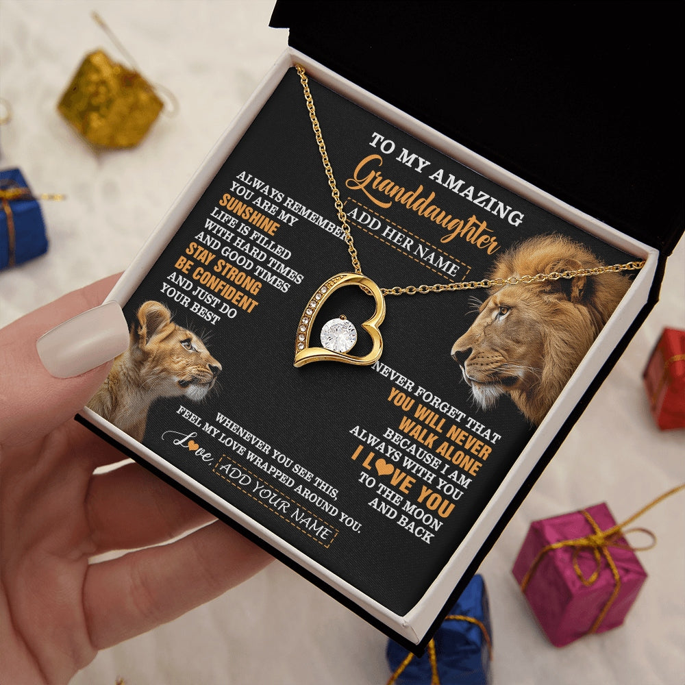 Forever Love Necklace 18K Yellow Gold Finish | 2 | Personalized To My Amazing Granddaughter Necklace From Grandpa Lion It A Big Hug Granddaughter Birthday Gifts Graduation Christmas Custom Gift Box Message Card | https://teecentury.
