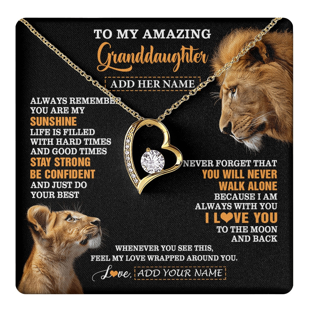 Forever Love Necklace 18K Yellow Gold Finish | 1 | Personalized To My Amazing Granddaughter Necklace From Grandpa Lion It A Big Hug Granddaughter Birthday Gifts Graduation Christmas Custom Gift Box Message Card | https://teecentury.